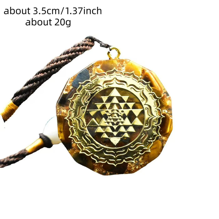 Tiger's Eye Orgonite Pendant Sri Yantra Necklace