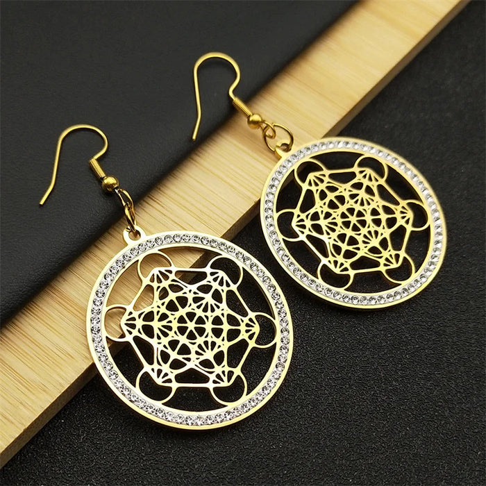 Metatron Cube Flower of Life Drop Earrings