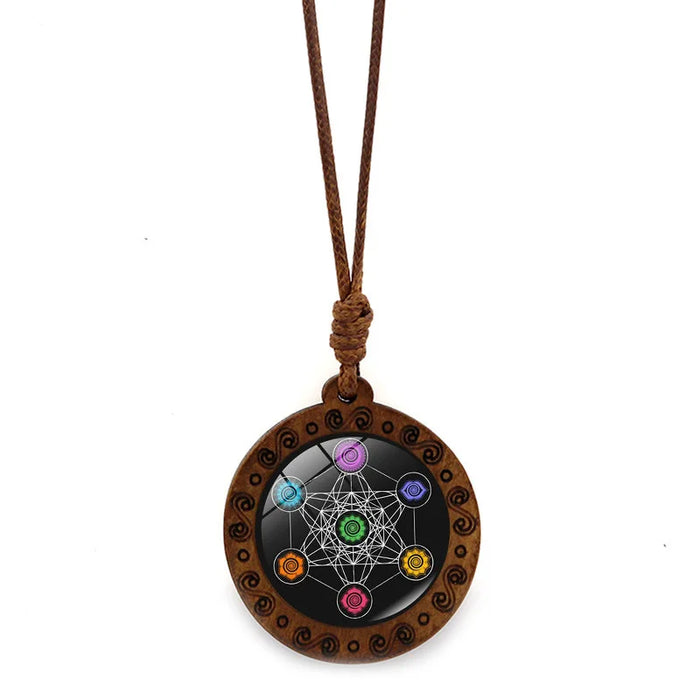 Wooden Archangel Metatron Cube Necklace Sacred Geometry