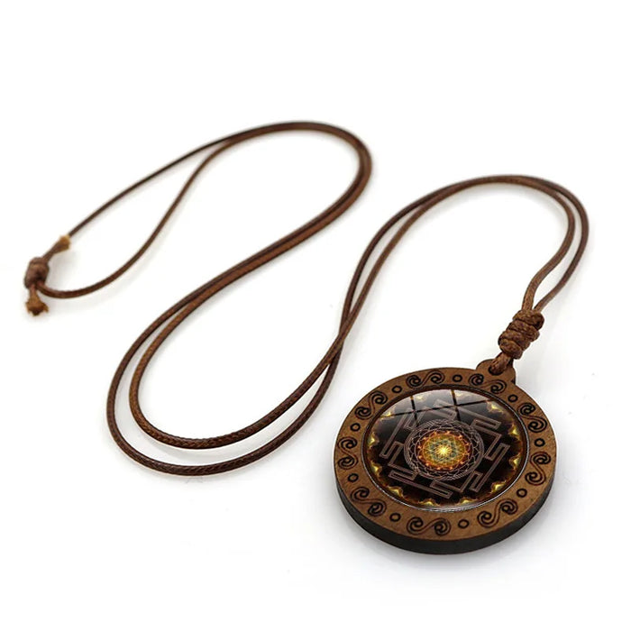 Wooden Archangel Metatron Cube Necklace Sacred Geometry