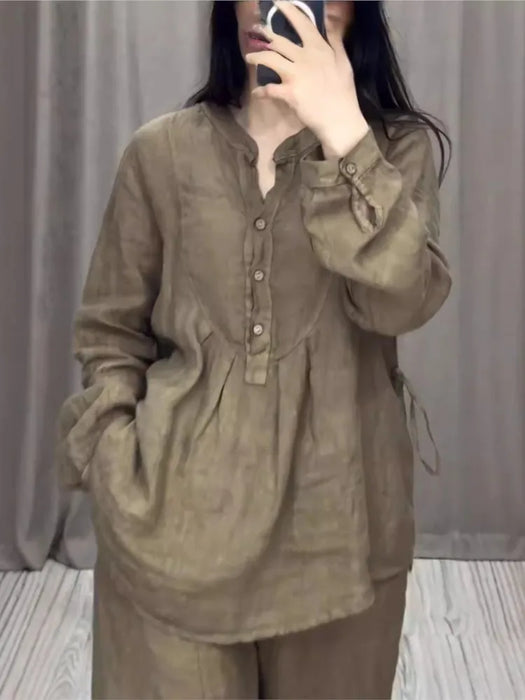 Women's 2 Piece Set Fashion Office Lady Solid Color Long-sleeve Casual Loose Wide-leg Pants Suit 2024 Spring Autumn Women Sets