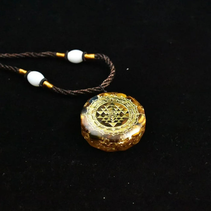 Tiger's Eye Orgonite Pendant Sri Yantra Necklace