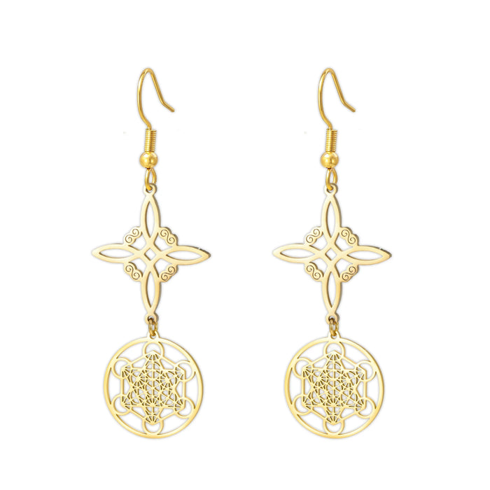 Metatron Cube Drop Earring Stainless Steel