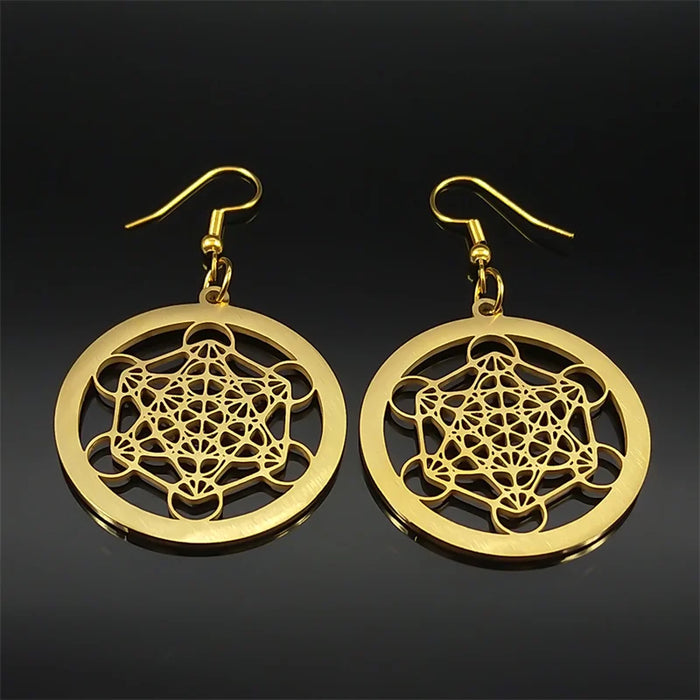 Metatron Cube Flower of Life Drop Earrings