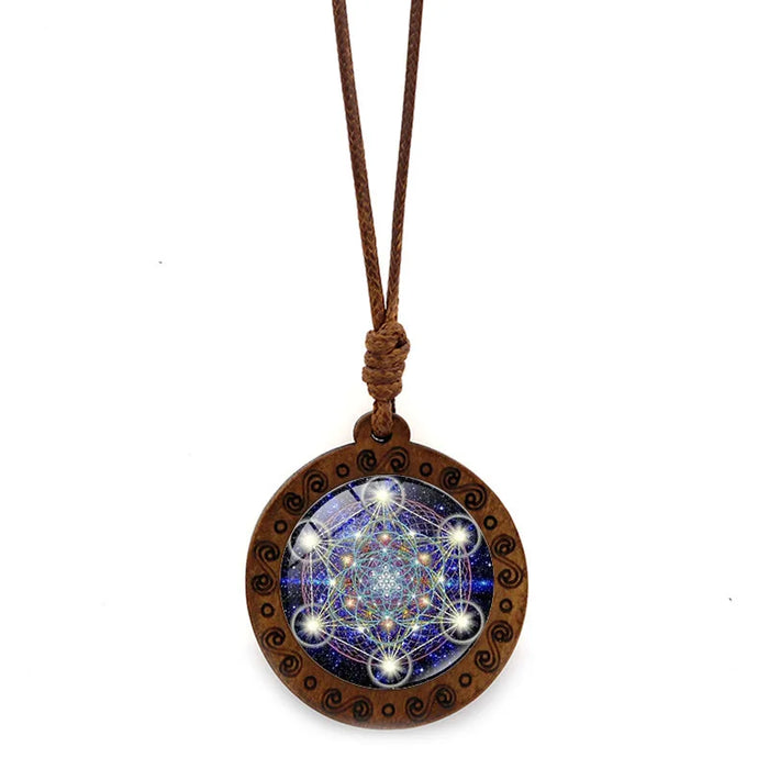 Wooden Archangel Metatron Cube Necklace Sacred Geometry