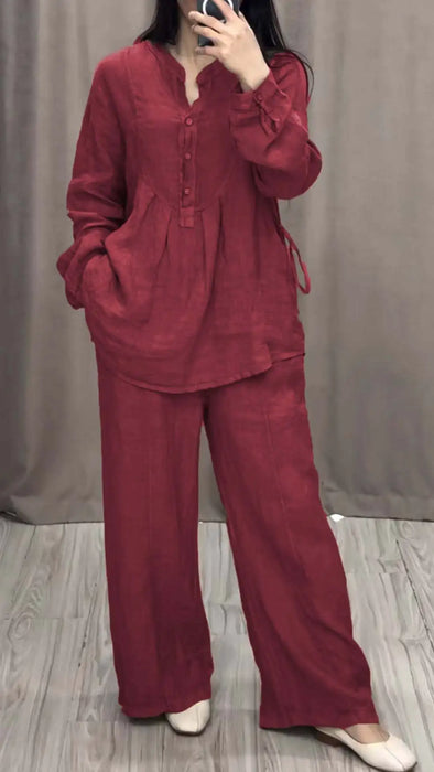 Women's 2 Piece Set Fashion Office Lady Solid Color Long-sleeve Casual Loose Wide-leg Pants Suit 2024 Spring Autumn Women Sets