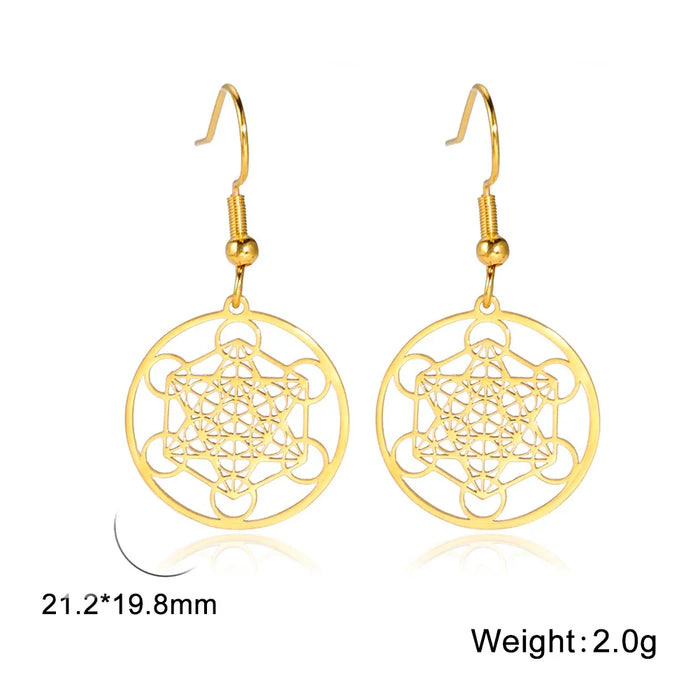 Metatron Cube Drop Earring Stainless Steel