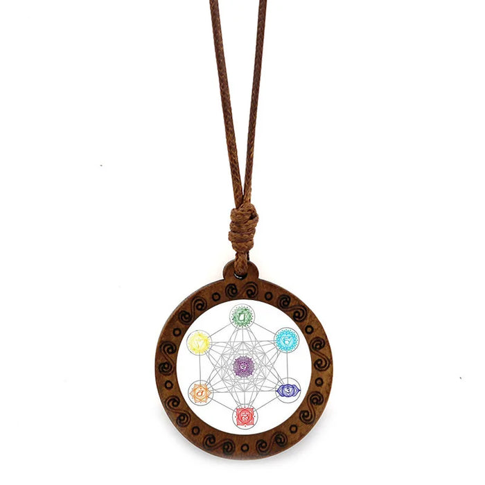 Wooden Archangel Metatron Cube Necklace Sacred Geometry
