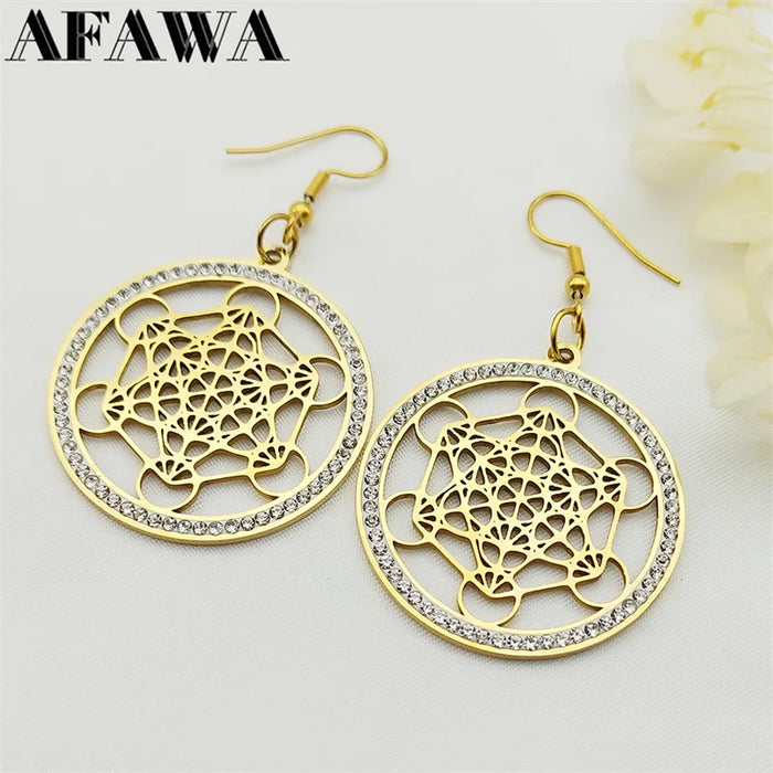 Metatron Cube Flower of Life Drop Earrings