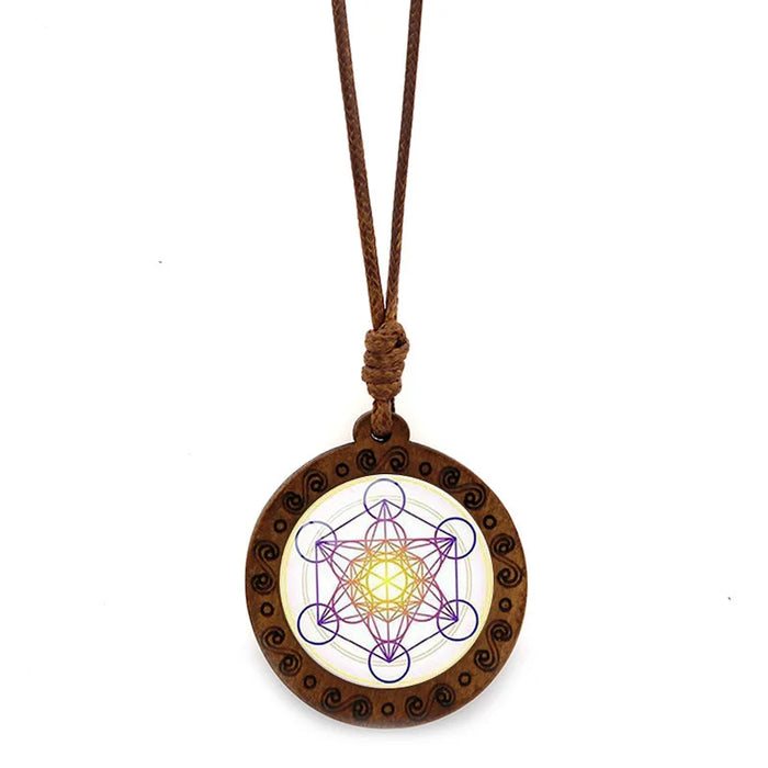 Wooden Archangel Metatron Cube Necklace Sacred Geometry