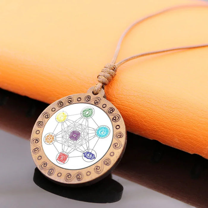 Wooden Archangel Metatron Cube Necklace Sacred Geometry