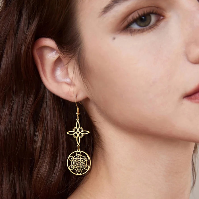 Metatron Cube Drop Earring Stainless Steel