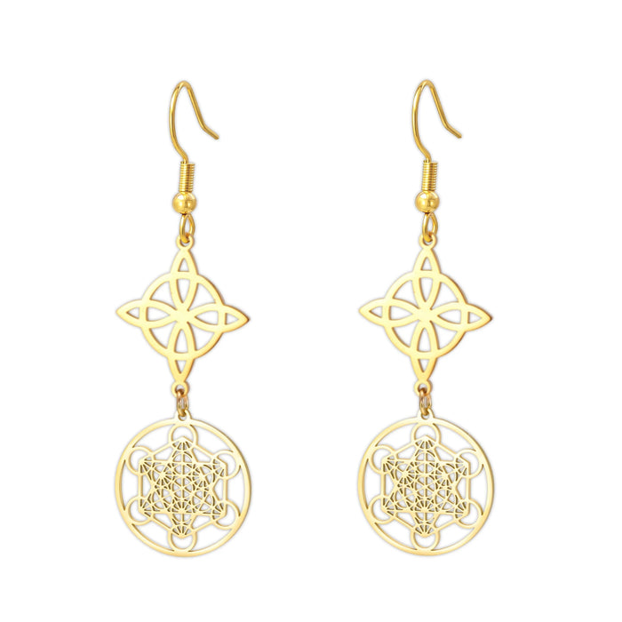 Metatron Cube Drop Earring Stainless Steel