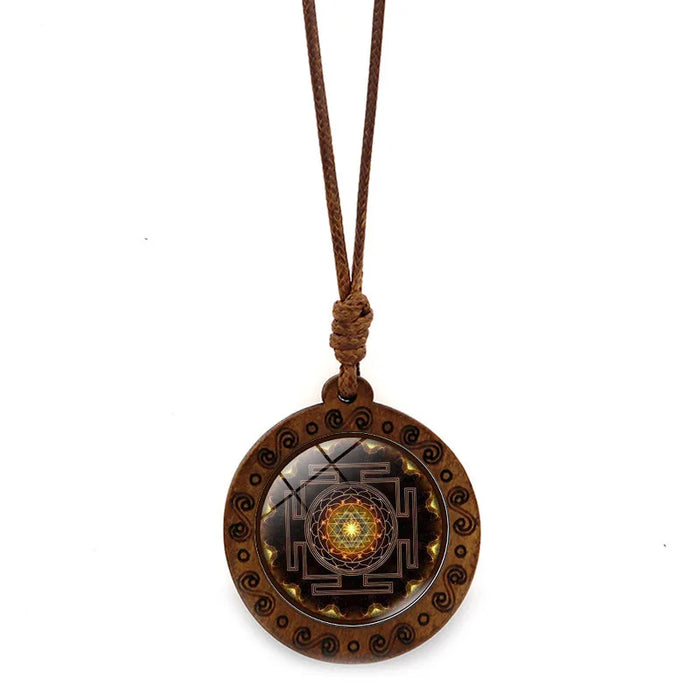 Wooden Archangel Metatron Cube Necklace Sacred Geometry