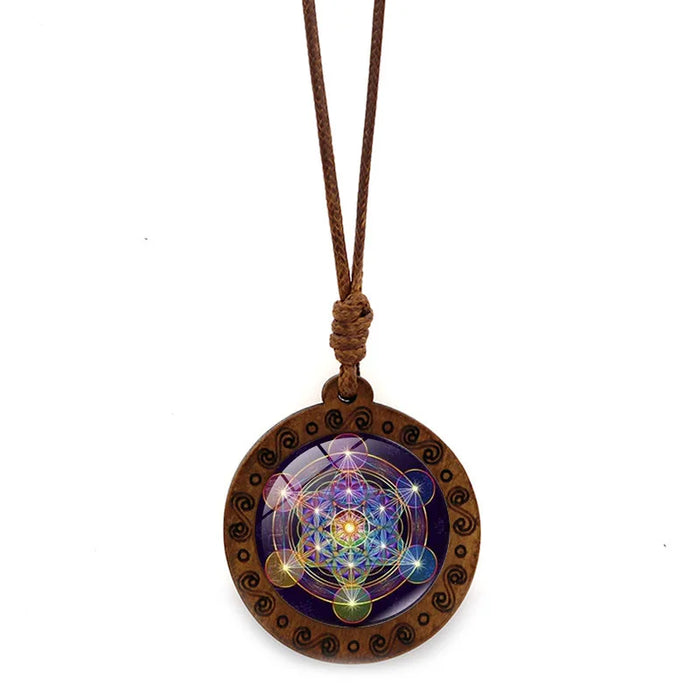 Wooden Archangel Metatron Cube Necklace Sacred Geometry