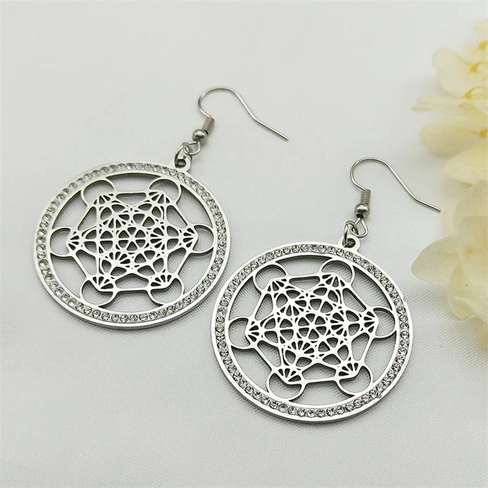 Metatron Cube Flower of Life Drop Earrings