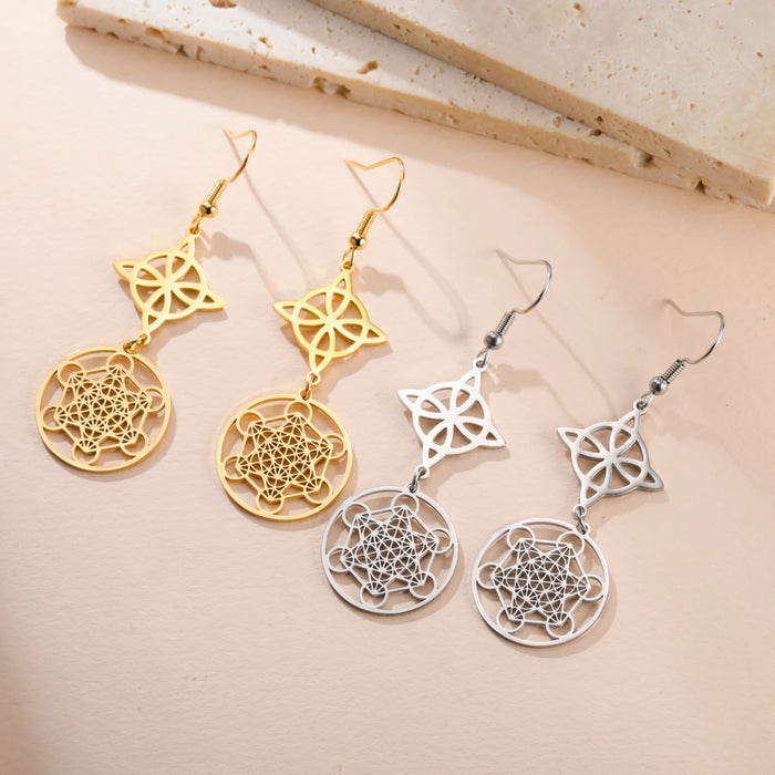 Metatron Cube Drop Earring Stainless Steel