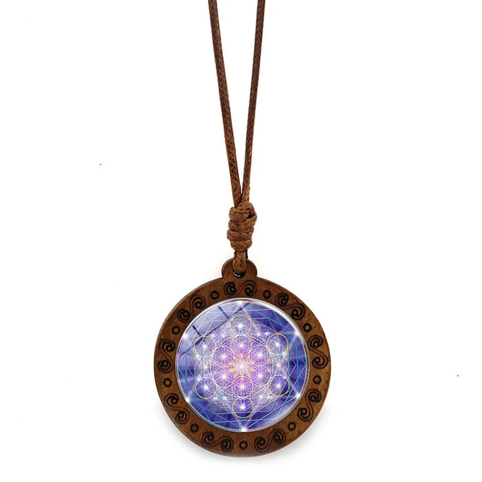 Wooden Archangel Metatron Cube Necklace Sacred Geometry