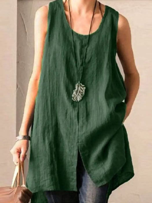 2025 Summer Women's Long Tanks Tops ZANZEA Woman Cotton Linen Breathable Sleeveless Slit Blouses Casual Loose Solid Color Tees