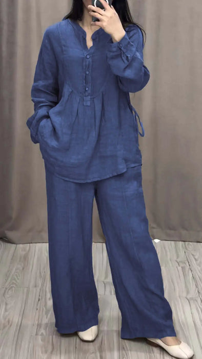 Women's 2 Piece Set Fashion Office Lady Solid Color Long-sleeve Casual Loose Wide-leg Pants Suit 2024 Spring Autumn Women Sets