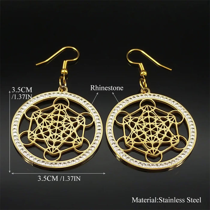 Metatron Cube Flower of Life Drop Earrings