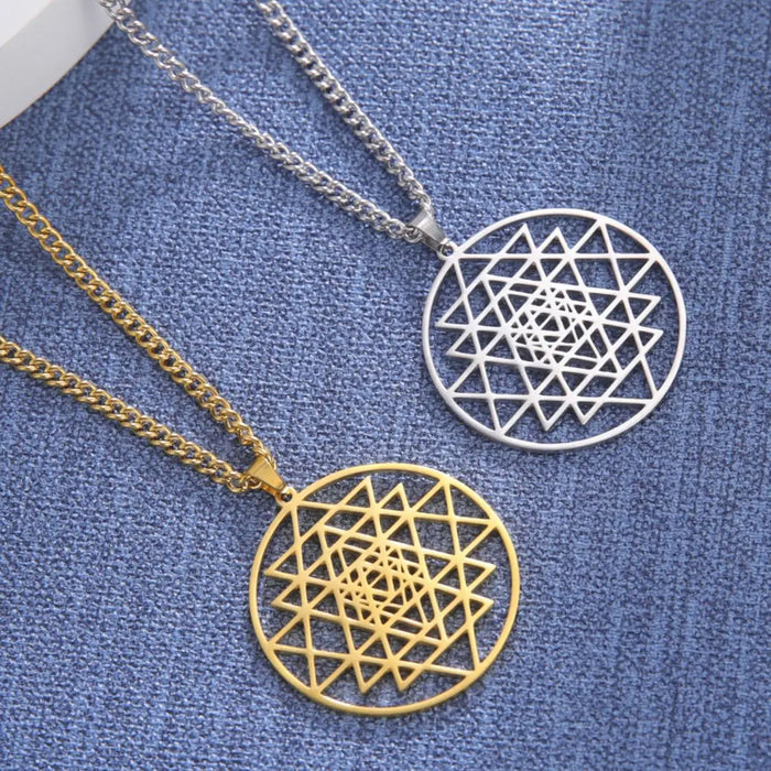 Sri Yantra Necklace Sacred Geometry Stainless Steel Pendant