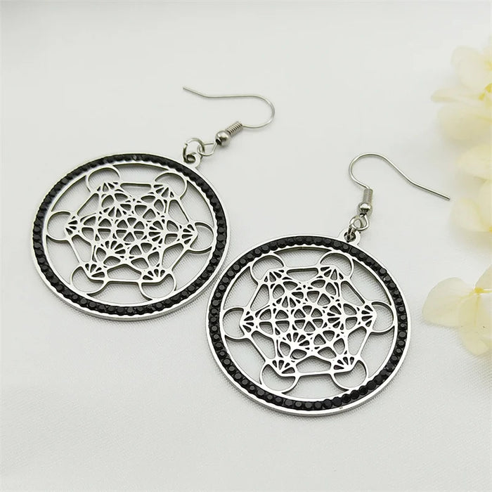 Metatron Cube Flower of Life Drop Earrings