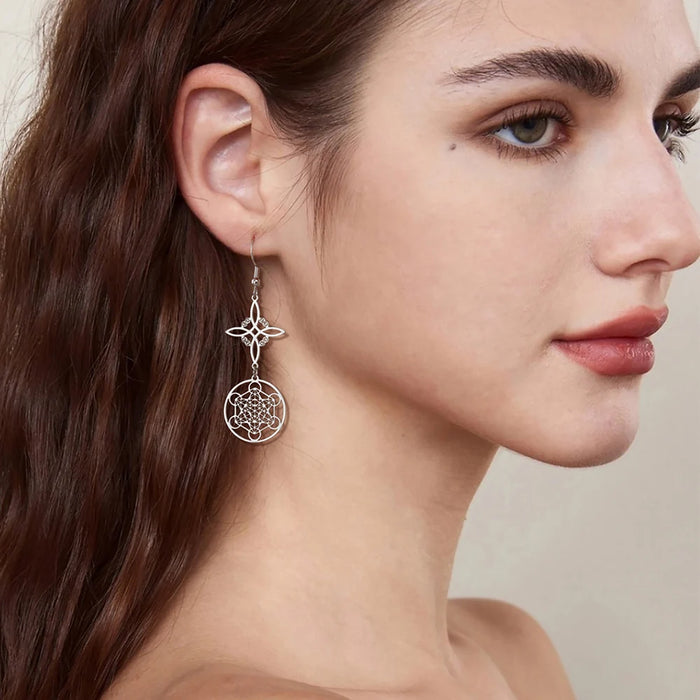 Metatron Cube Drop Earring Stainless Steel
