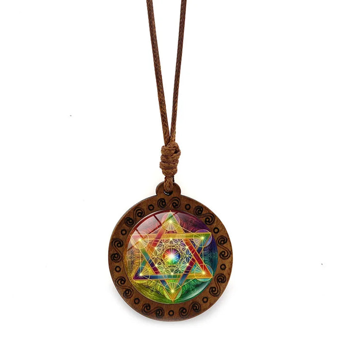 Wooden Archangel Metatron Cube Necklace Sacred Geometry