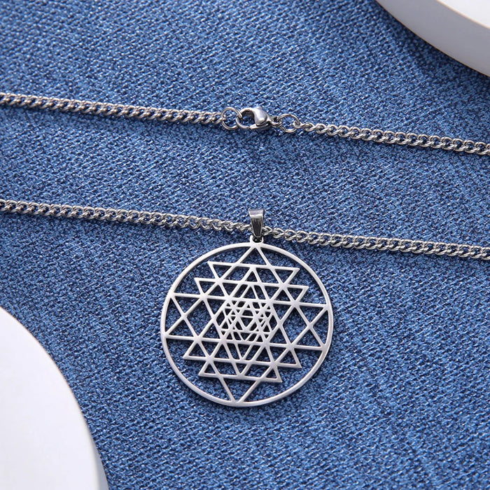 Sri Yantra Necklace Sacred Geometry Stainless Steel Pendant