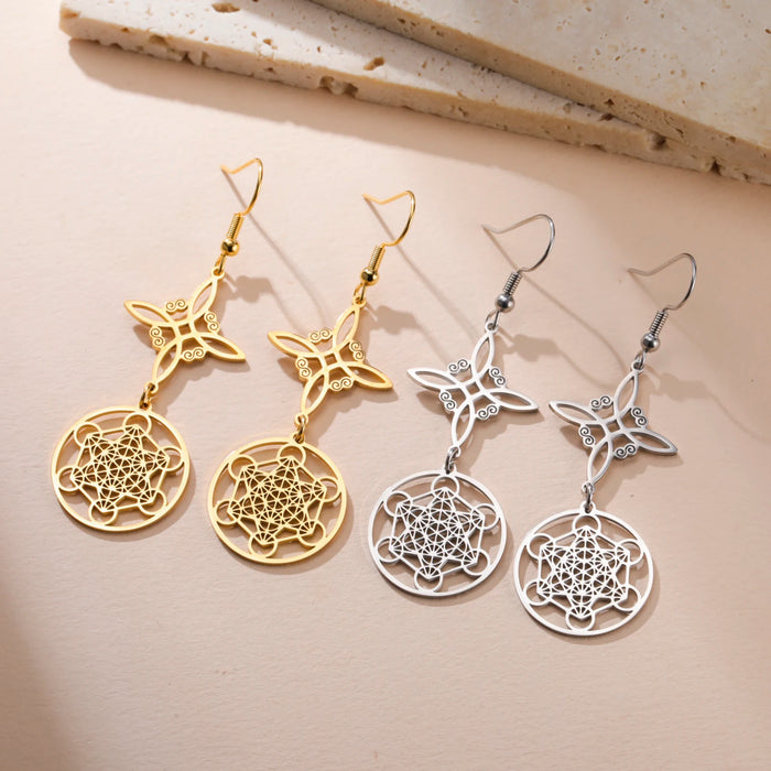 Metatron Cube Drop Earring Stainless Steel