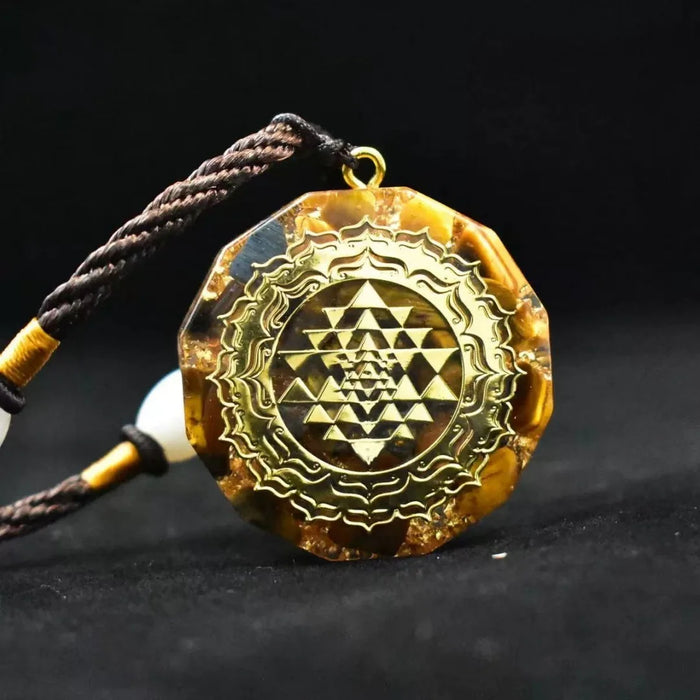 Tiger's Eye Orgonite Pendant Sri Yantra Necklace