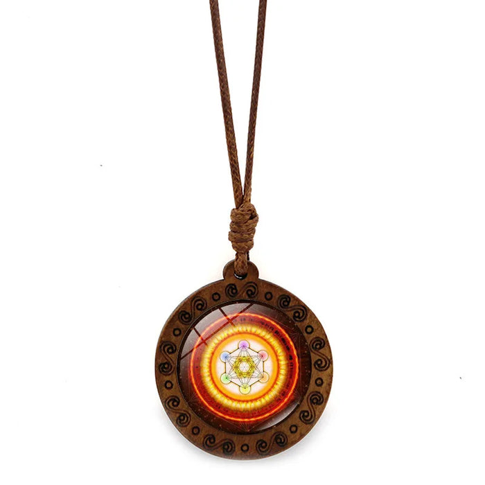 Wooden Archangel Metatron Cube Necklace Sacred Geometry