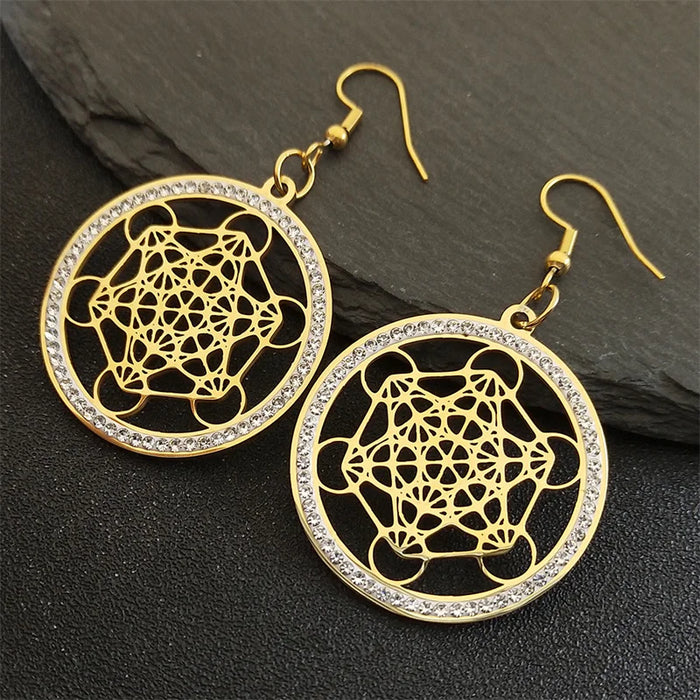 Metatron Cube Flower of Life Drop Earrings
